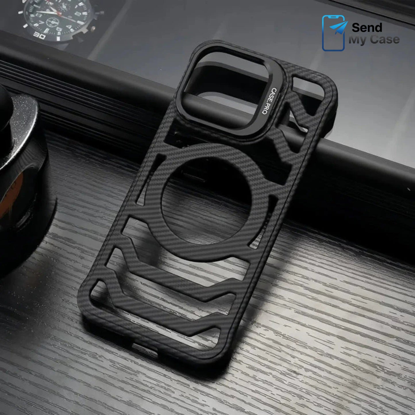 iPhone 17 Pro Max MagSafe Carbon Texture Frameless Case With Lens Holder