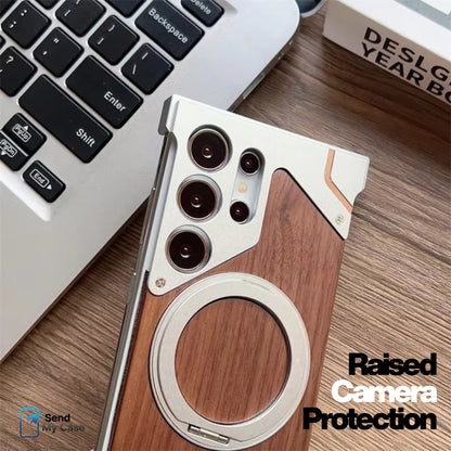 Samsung Galaxy S26 Ultra Walnut Wood MagSafe Ring Stand Case