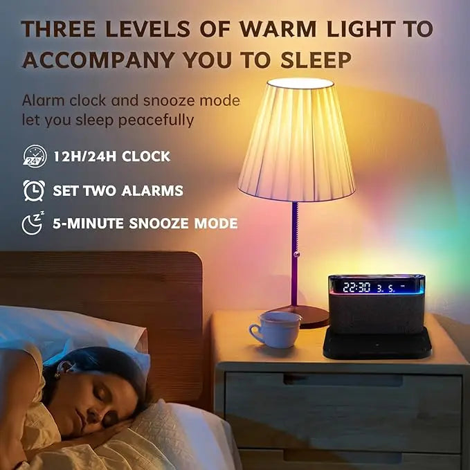 Wireless Charger | Bluetooth Speaker | LED Digital Alarm Clock with RGB Lights | 15W Fast Charging | Stylish Multifunctional Home Gadget