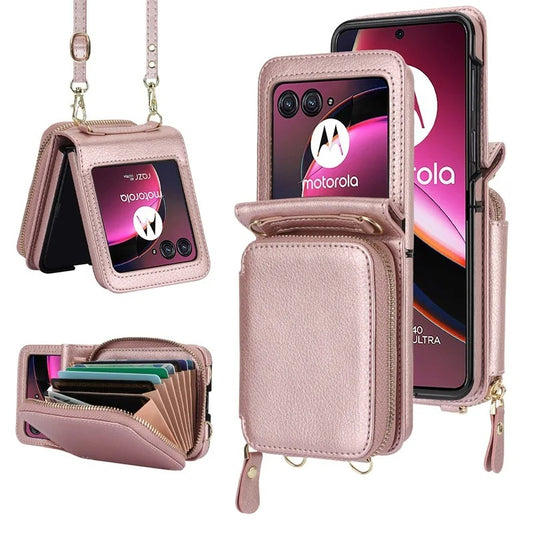 Crossbody Wrist Strap Zipper Purse Phone Case for Motorola Razr 40 & 50 Series - FonKayz