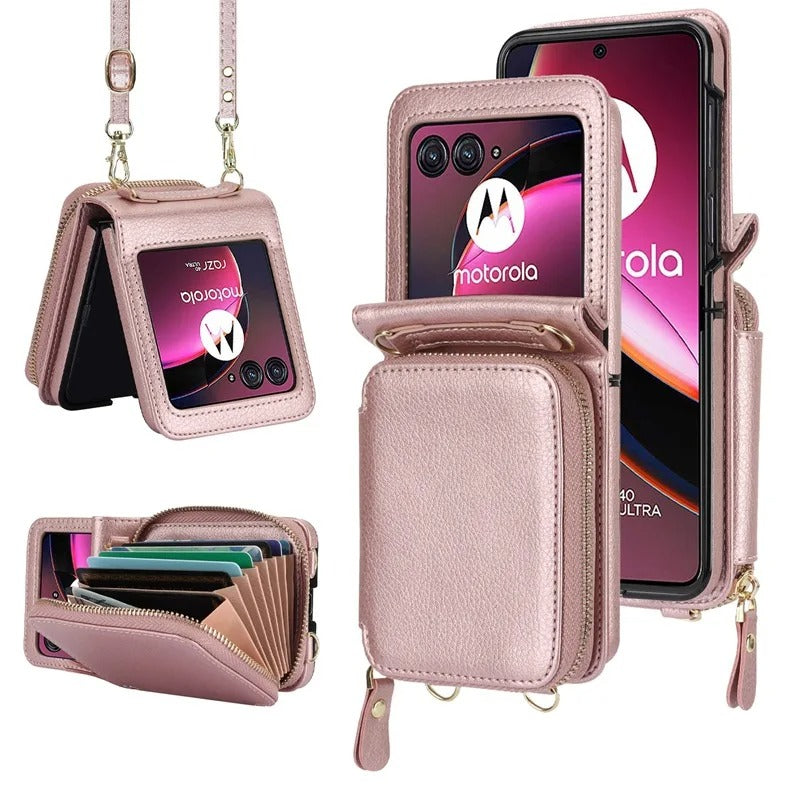 Crossbody Wrist Strap Zipper Purse Phone Case for Motorola Razr 40 & 50 Series