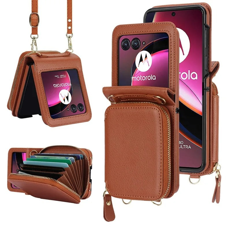 Crossbody Wrist Strap Zipper Purse Phone Case for Motorola Razr 40 & 50 Series