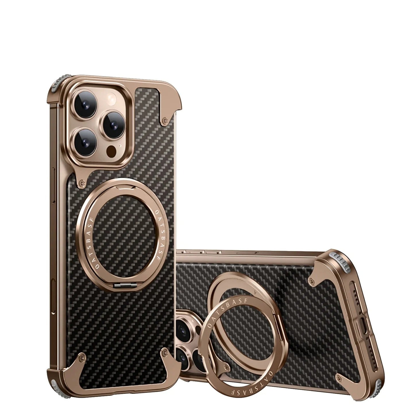 iPhone Frameless Alloy + Carbon Fiber Case – Slim Hybrid Frame with Ring Stand - FonKayz