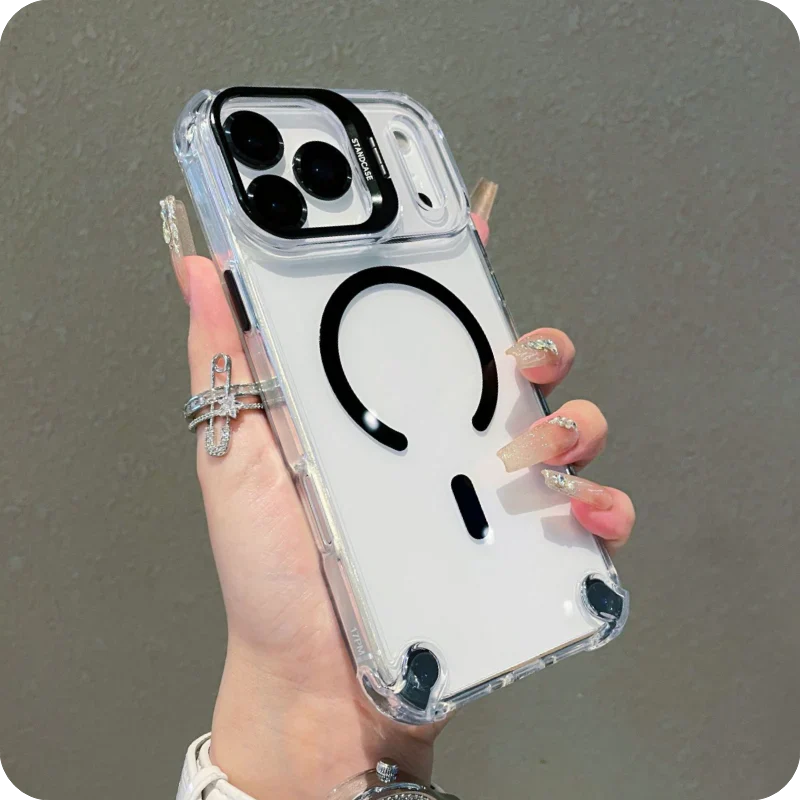 iPhone 17 Pro Max / Pro / Air Magnetic Clear Case – Shockproof Airbags & Hidden Lens Stand - FonKayz
