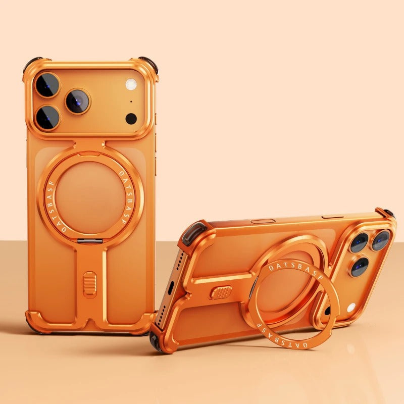 iPhone Frameless Alloy Case – Slim Frame with Wireless Charging & Ring Stand - FonKayz