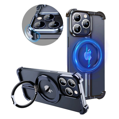 iPhone Frameless Alloy Case – Slim Frame with Wireless Charging & Ring Stand - FonKayz