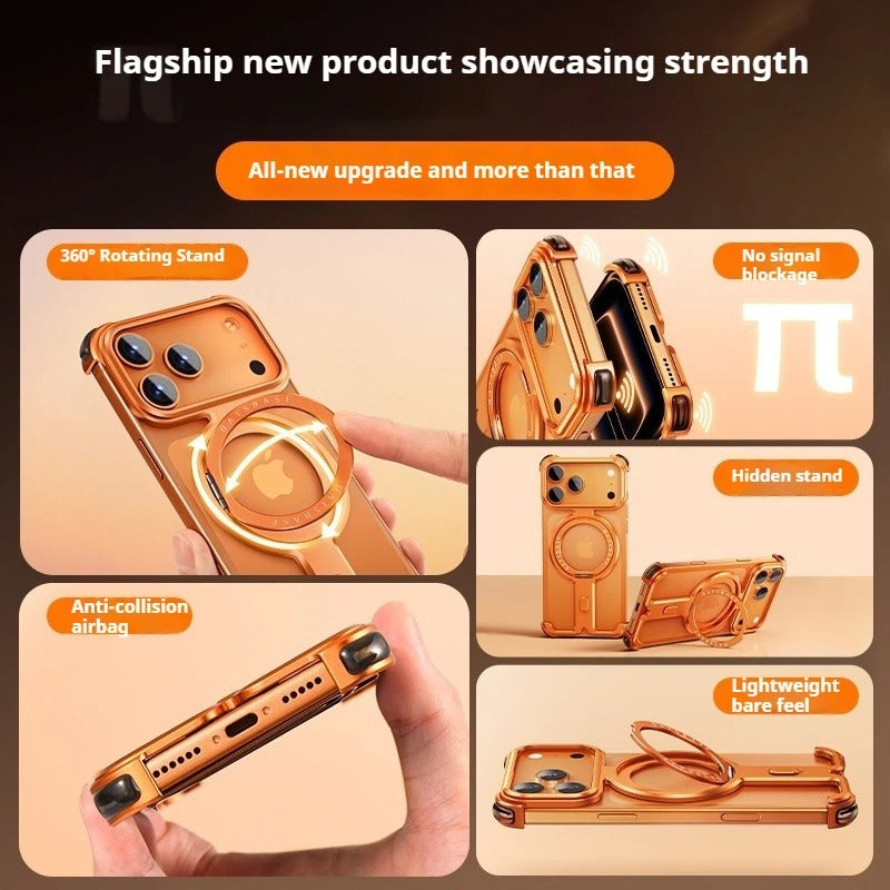 iPhone Frameless Alloy Case – Slim Frame with Wireless Charging & Ring Stand - FonKayz