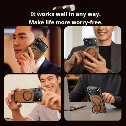 iPhones Frameless Alloy + Wood Case – Slim Hybrid Frame with Ring Stand - FonKayz