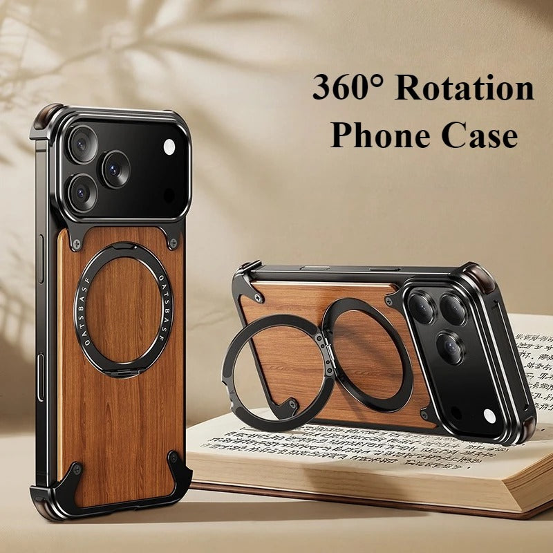iPhones Frameless Alloy + Wood Case – Slim Hybrid Frame with Ring Stand - FonKayz