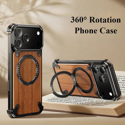 iPhones Frameless Alloy + Wood Case – Slim Hybrid Frame with Ring Stand - FonKayz