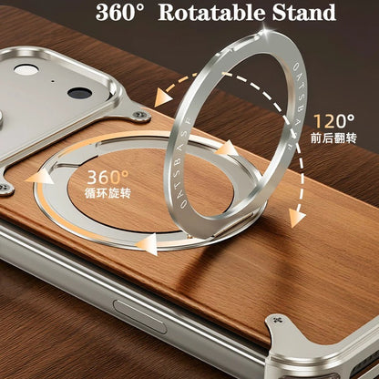 iPhones Frameless Alloy + Wood Case – Slim Hybrid Frame with Ring Stand - FonKayz
