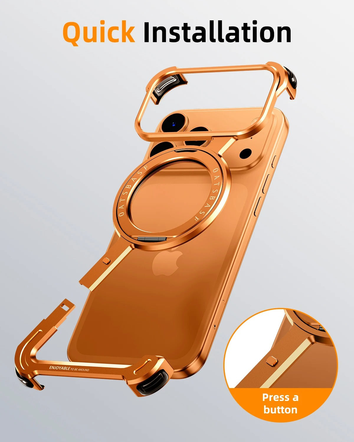 iPhone Frameless Alloy Case – Slim Z-Frame with Ring Stand - FonKayz
