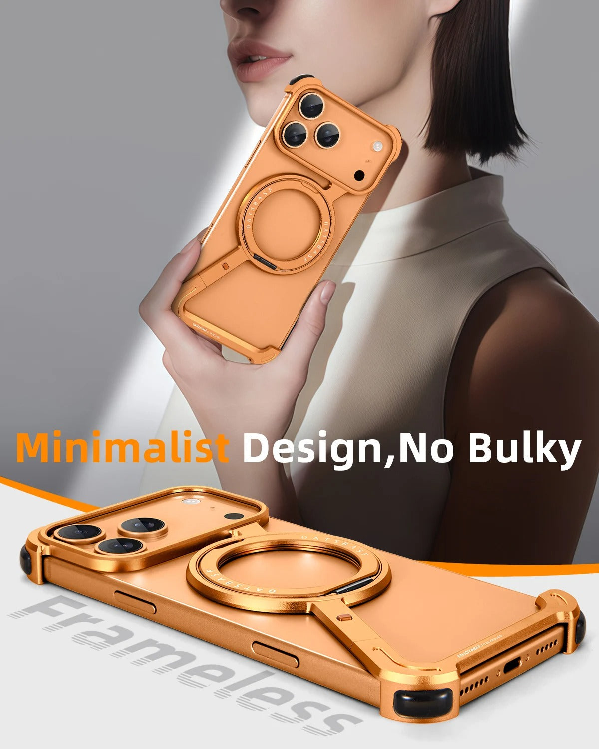 iPhone Frameless Alloy Case – Slim Z-Frame with Ring Stand - FonKayz