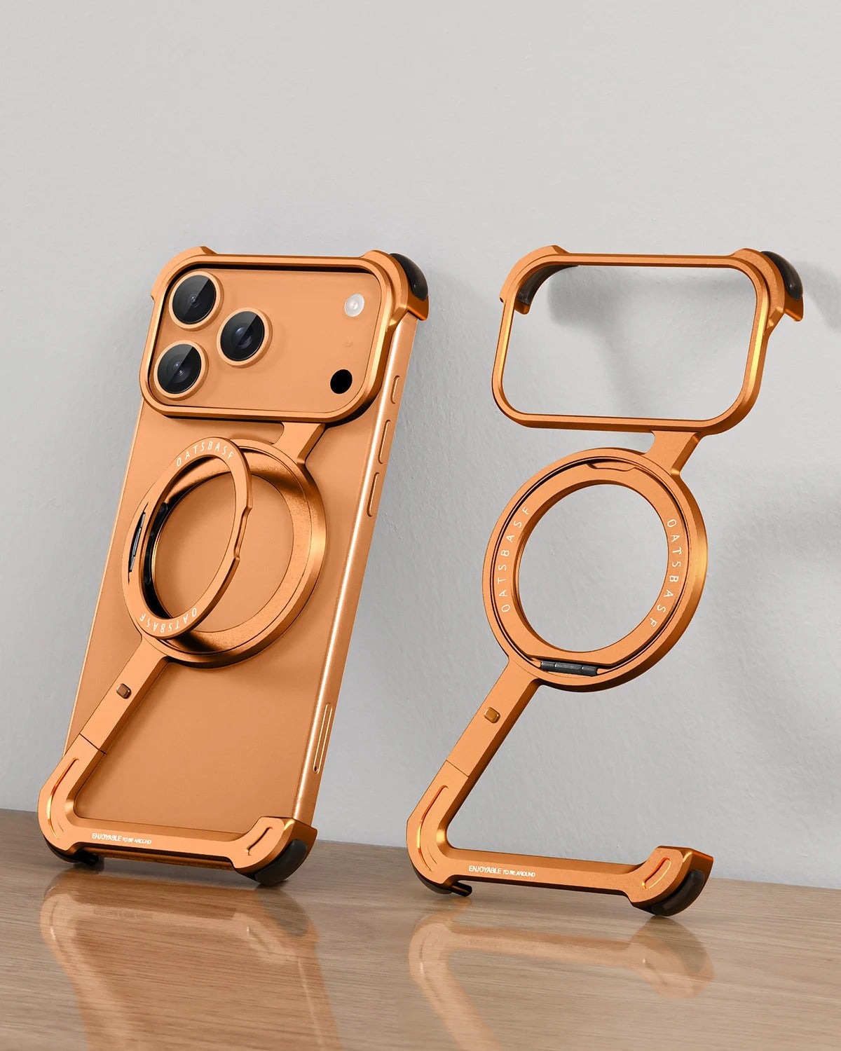 iPhone Frameless Alloy Case – Slim Z-Frame with Ring Stand - FonKayz