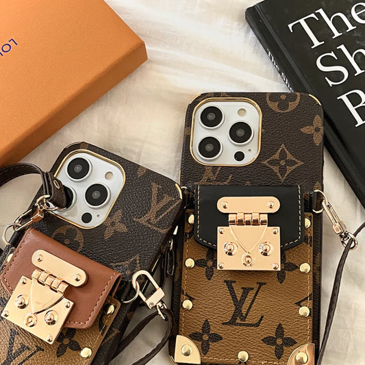 LV Recycled Leather Crossbody Phone Case with Snap Button and Card Holder