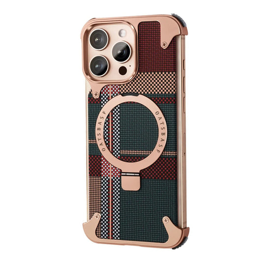 iPhone Frameless Alloy + Fabric Plaid Case – Hybrid Frame with Ring Stand - FonKayz