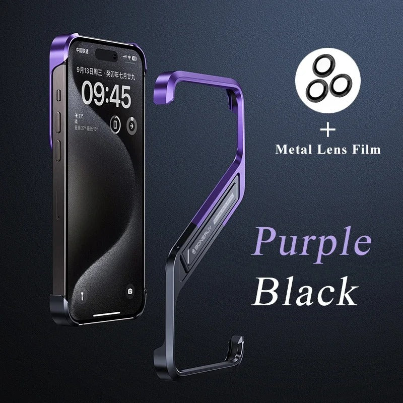 Luxury Aluminum  Metal S Shape Hidden Bracket Frameless Case For iPhone