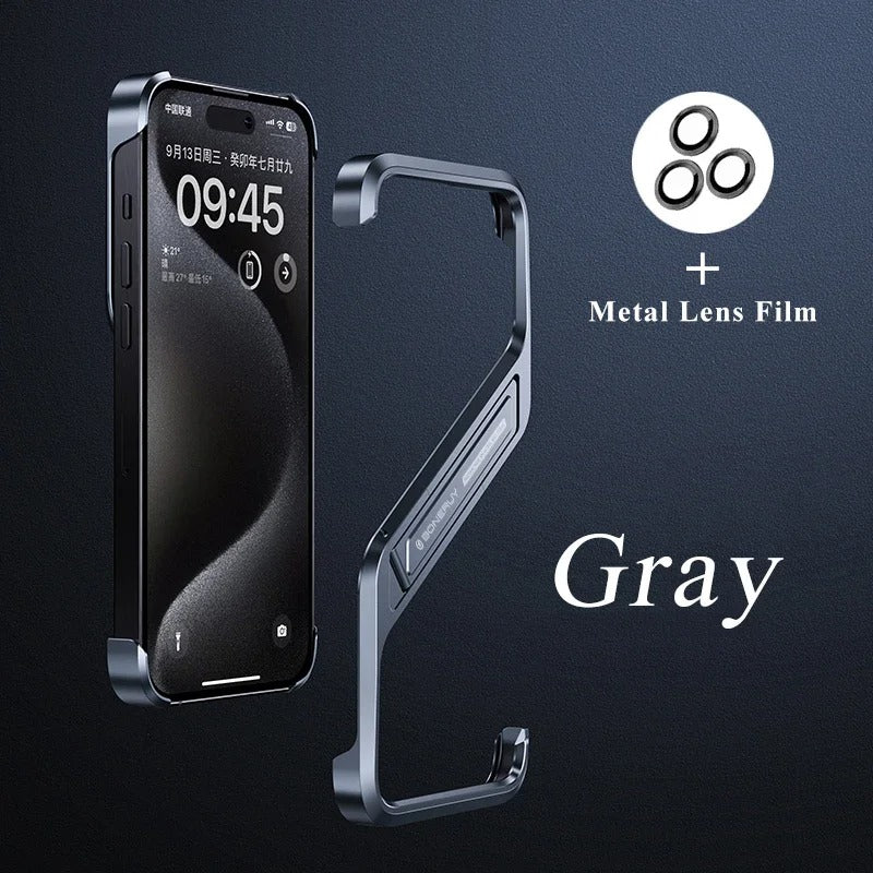 Luxury Aluminum  Metal S Shape Hidden Bracket Frameless Case For iPhone